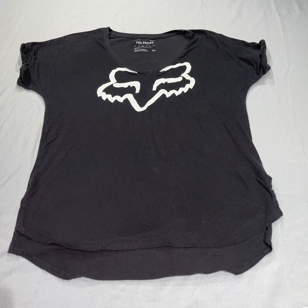 Fox Racing Womens Black Graphic T-Shirt Logo Scoop Neck Cotton Size Medium - Picture 1 of 7